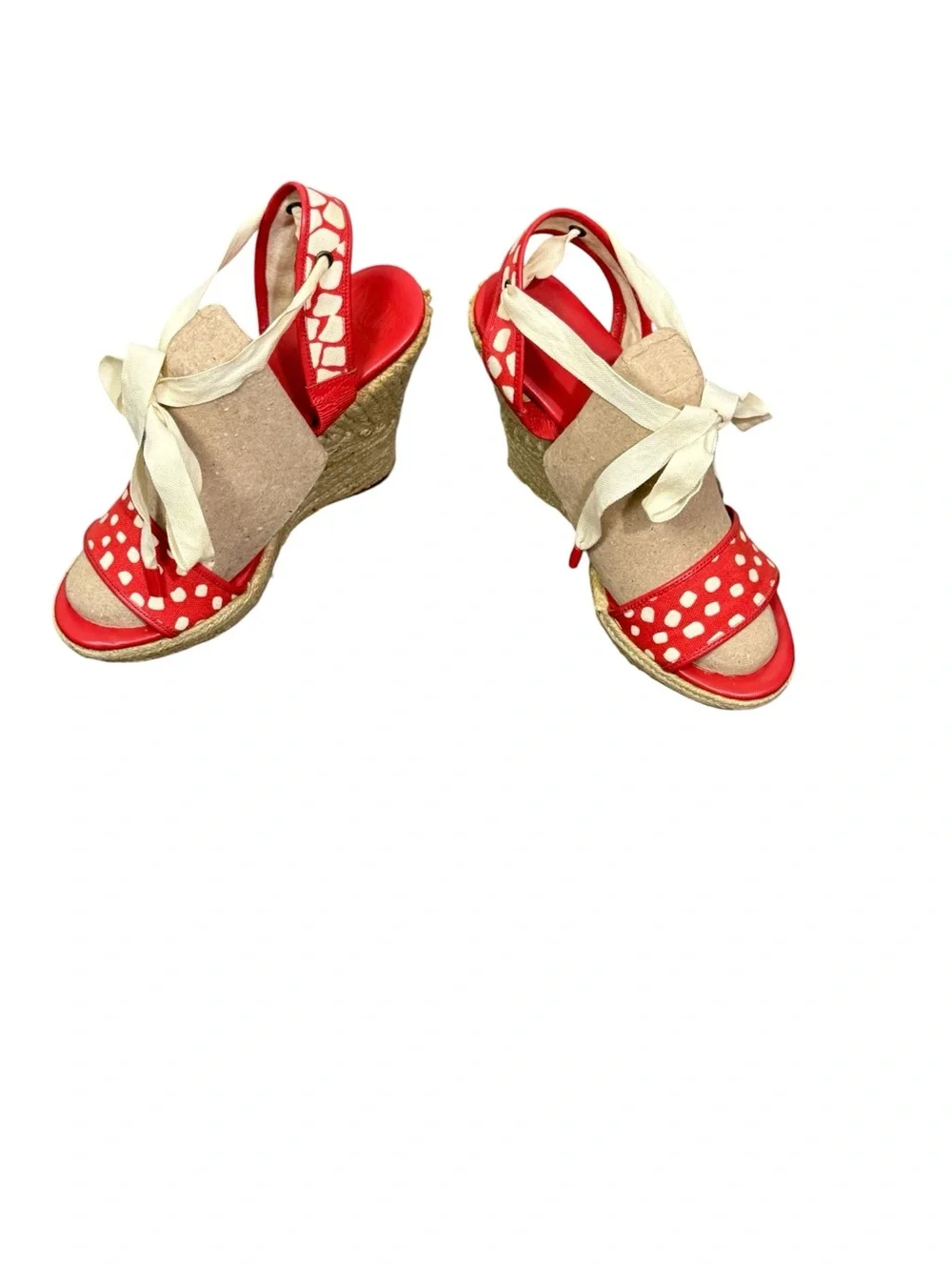 Diane von Furstenberg red canvas polka dot espadrille wedge Sandals